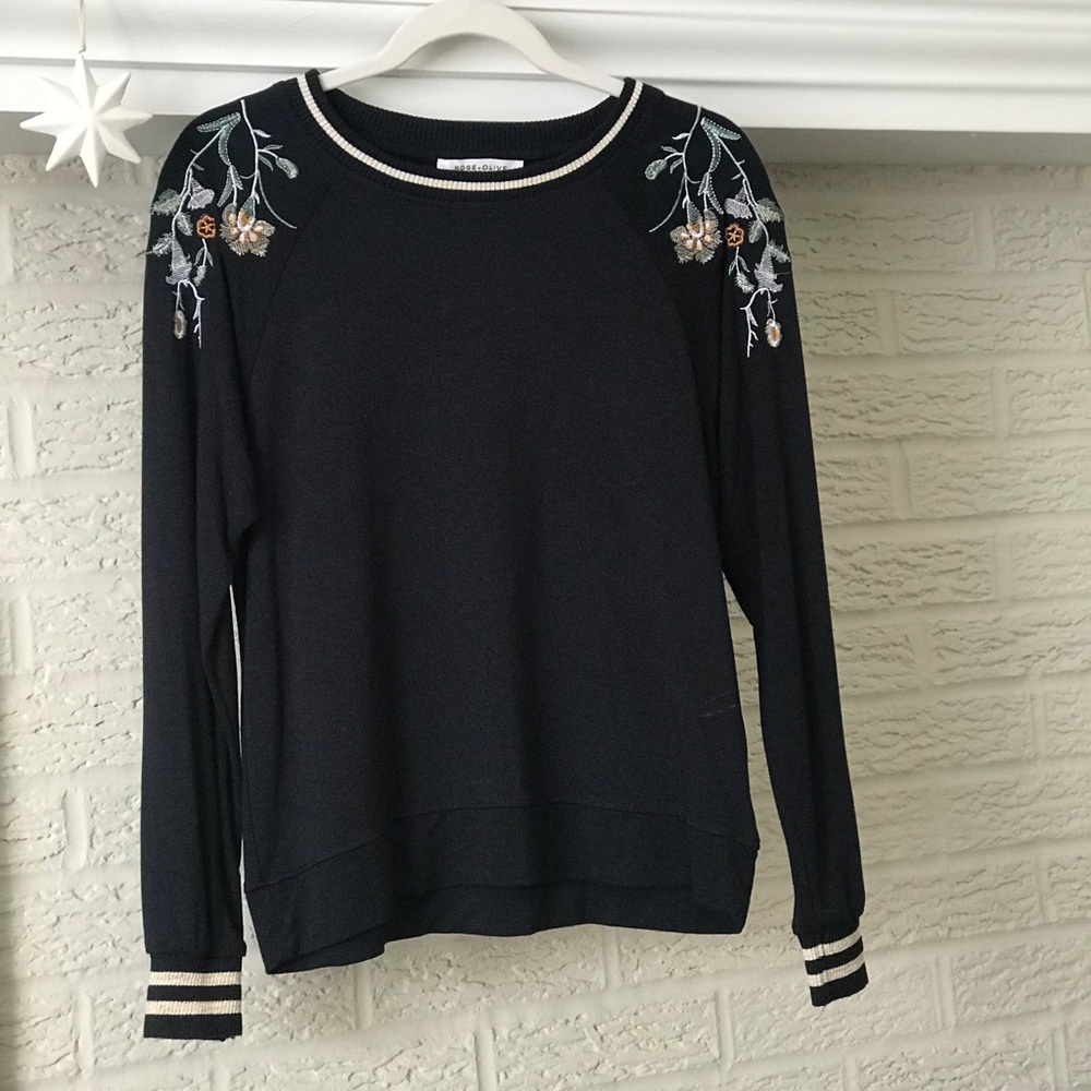 Rose + Olive Navy Embroidered Pullover